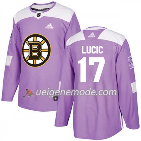 Herren Eishockey Boston Bruins Trikot Milan Lucic 17 Adidas 2017-2018 Lila Fights Cancer Practice Authentic